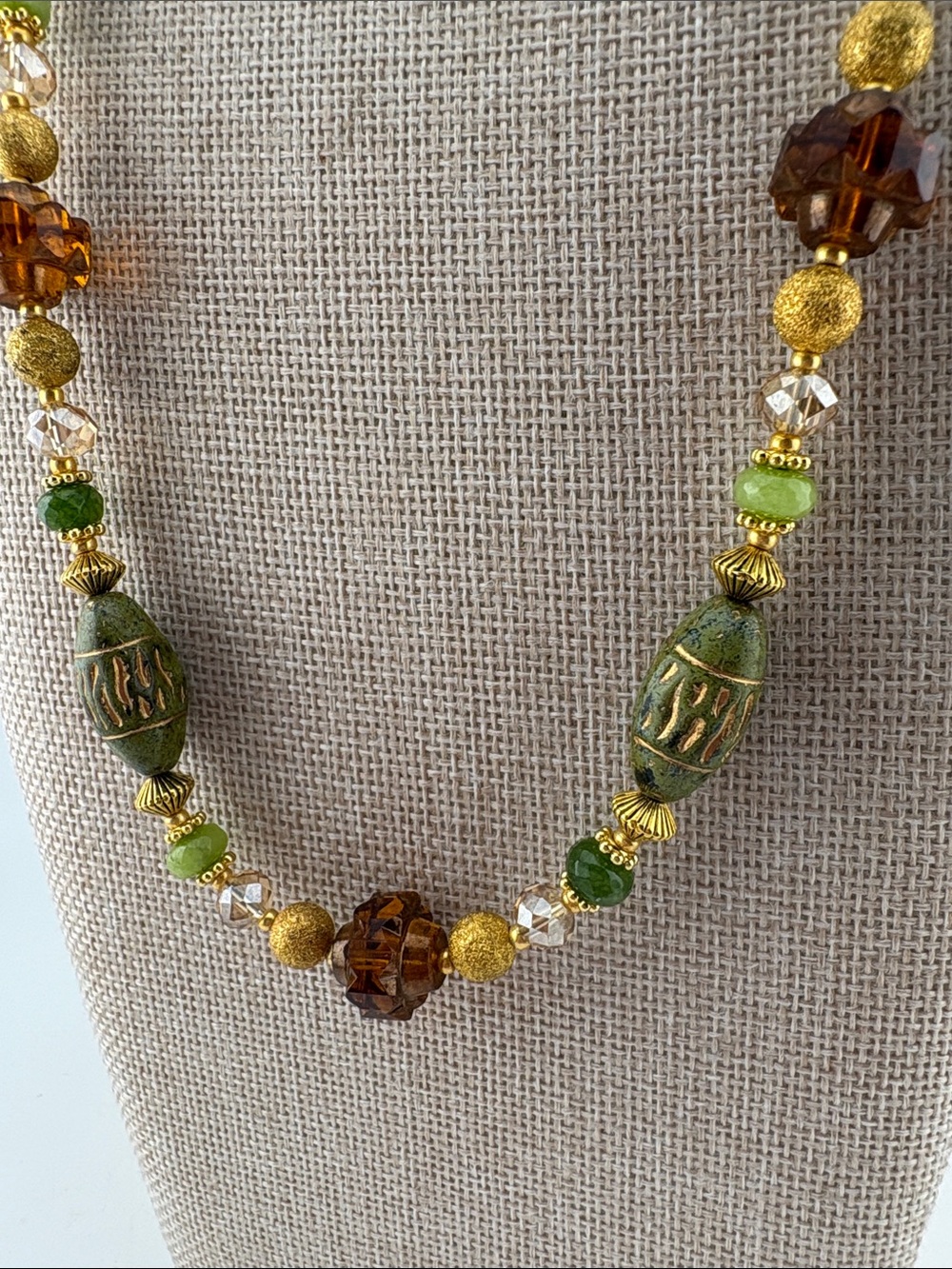 Czech Glass Crown Bead Necklace | Gold Inlay | Artisan Statement - Picture 3 of 6